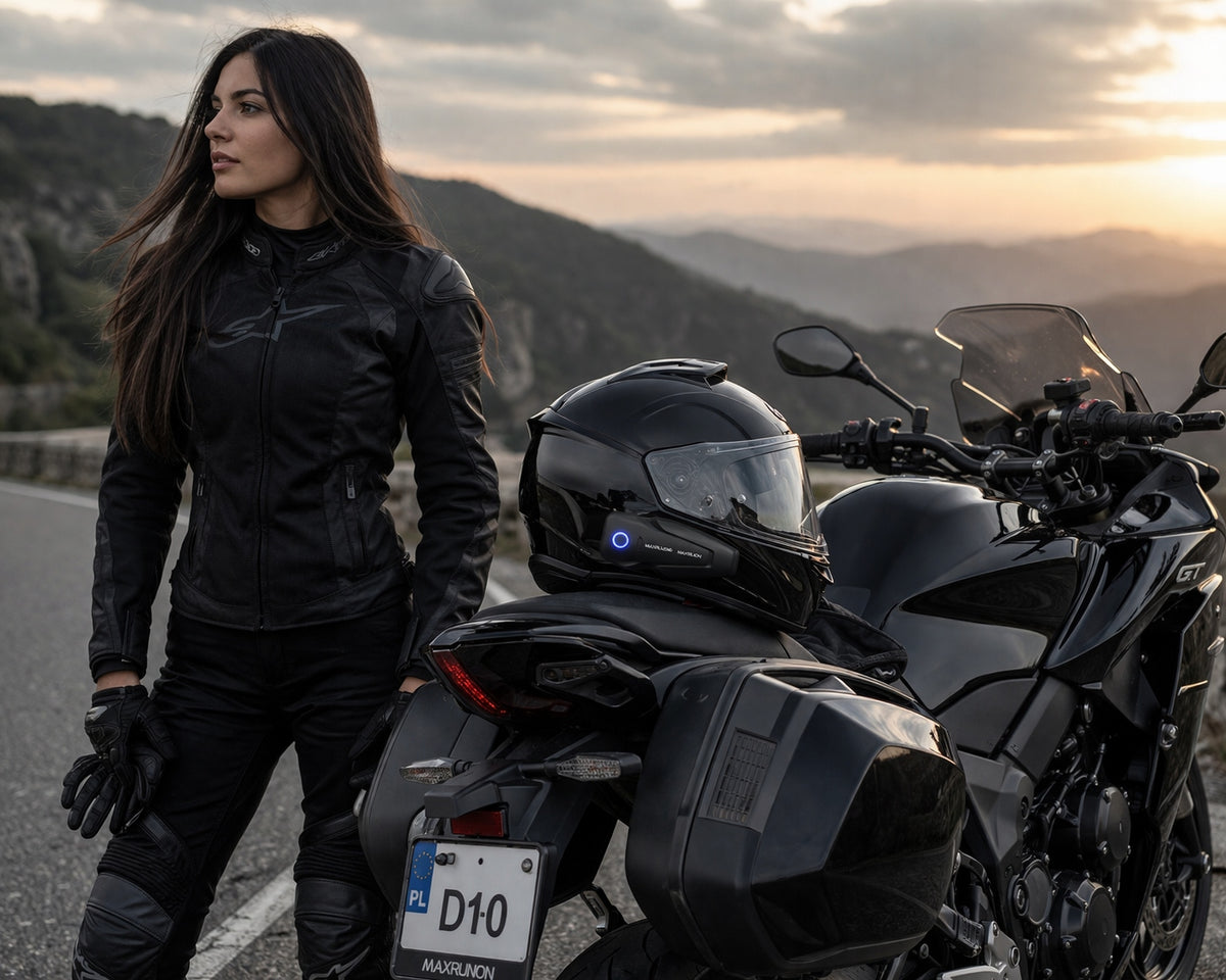 Motociklu interkoms Bluetooth 5.3 ar ANC — sakaru attālums 500 m, darbība līdz 100 km/h, 2 lietotājiem, IPX5 ūdensizturība