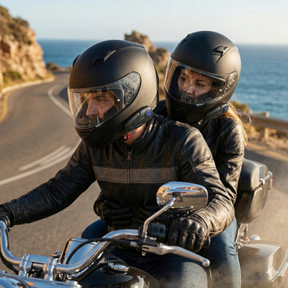 Motociklu interkoms Bluetooth 5.3 ar ANC — sakaru attālums 500 m, darbība līdz 100 km/h, 2 lietotājiem, IPX5 ūdensizturība