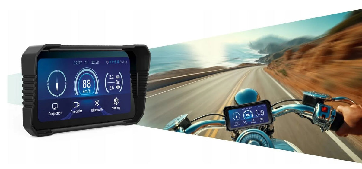 Motociklo išmanusis įrenginys NAVITEL MS850 DUAL su dviem STARVIS kameromis, atsparus vandeniui