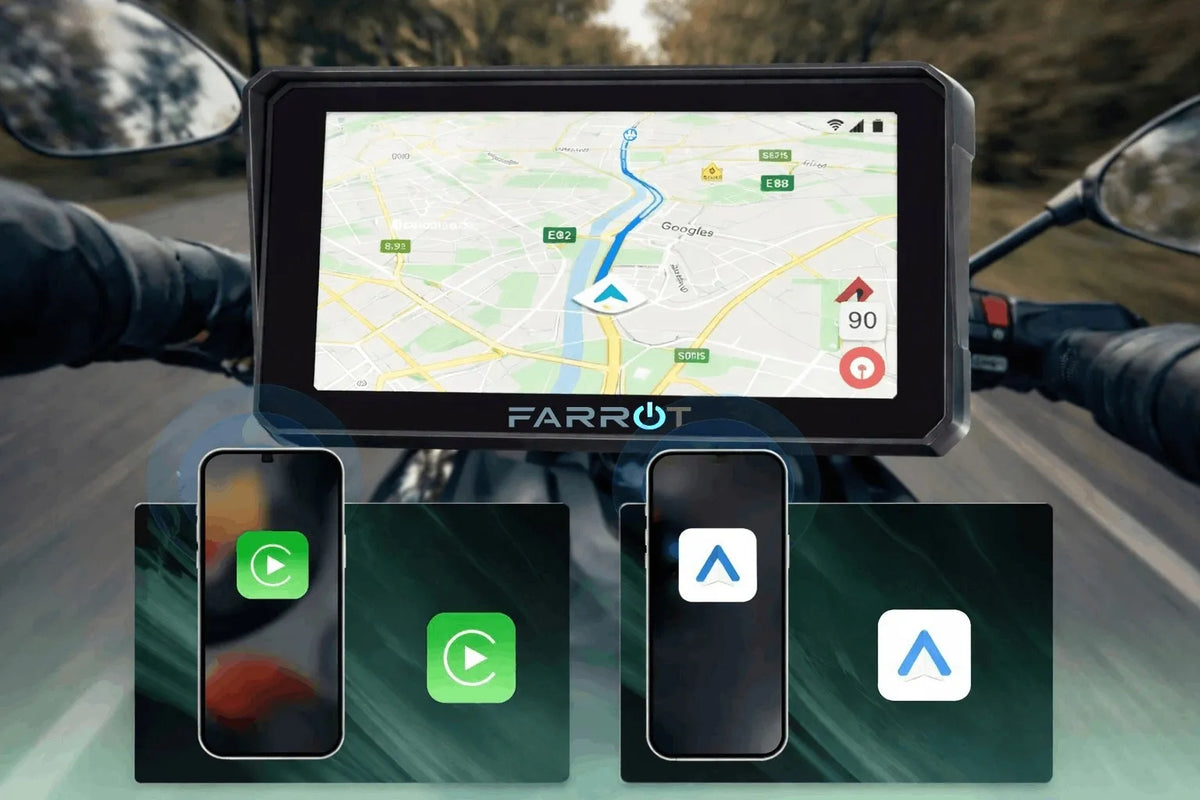 Motociklo navigacija (CarPlay, Android Auto)