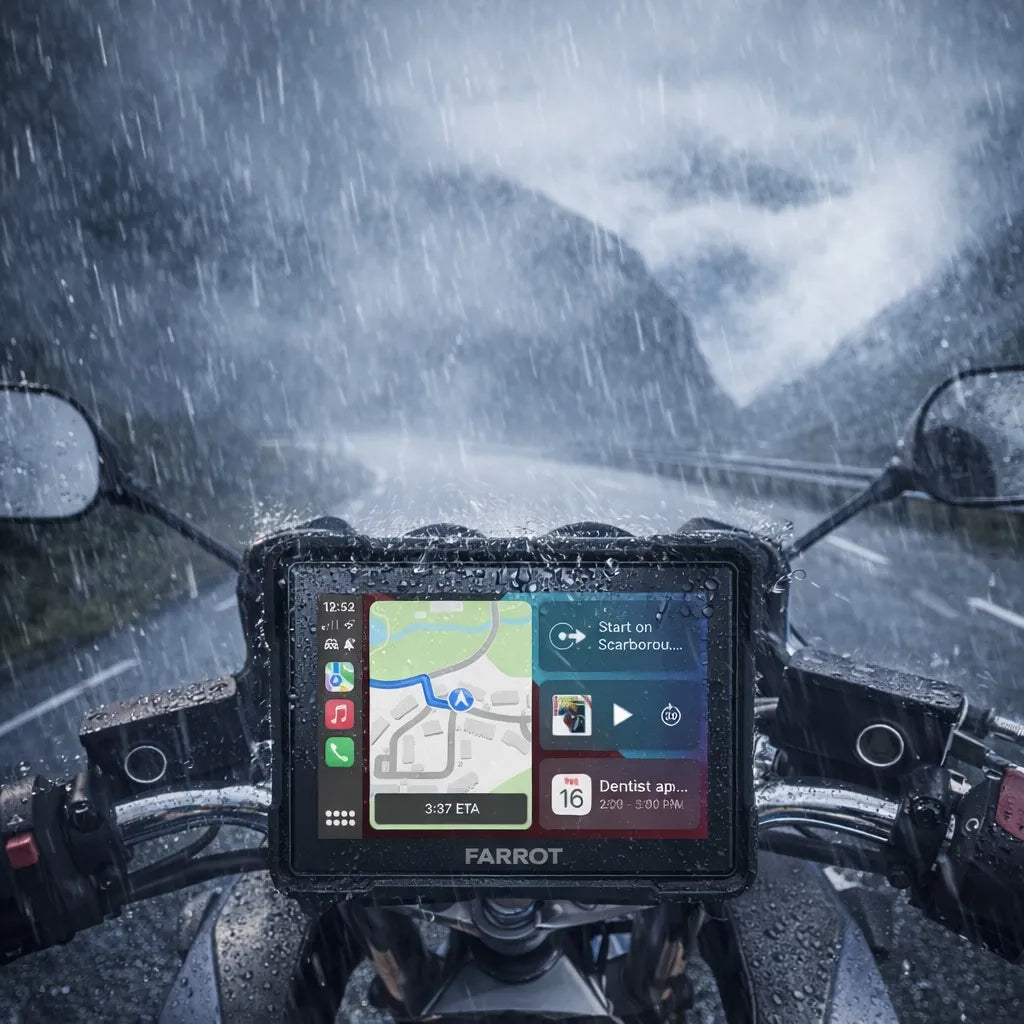 Motociklo navigacija FARROT (CarPlay, Android Auto)