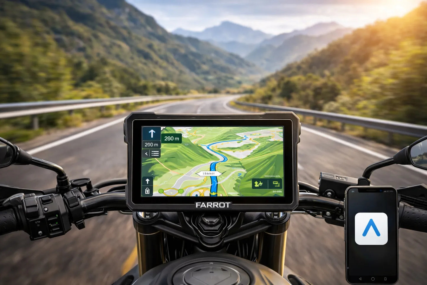 Motociklo navigacija FARROT (CarPlay, Android Auto)