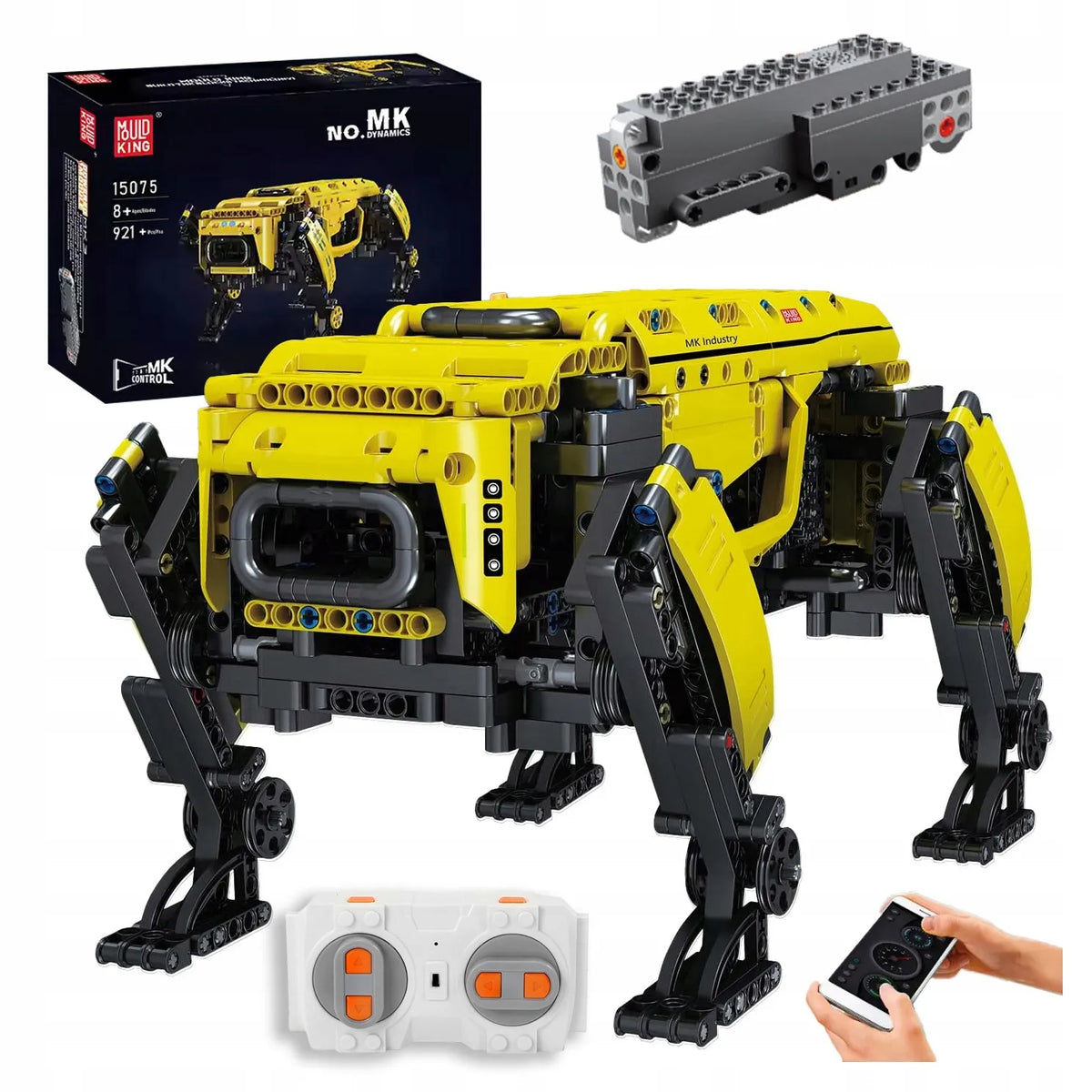 Mould King 15075 RC roboto šuns konstruktorius su nuotoliniu valdymu, 921 detalė