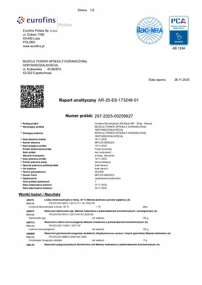 MP Sport kreatino monohidratas milteliais, 250 g – maisto papildas
