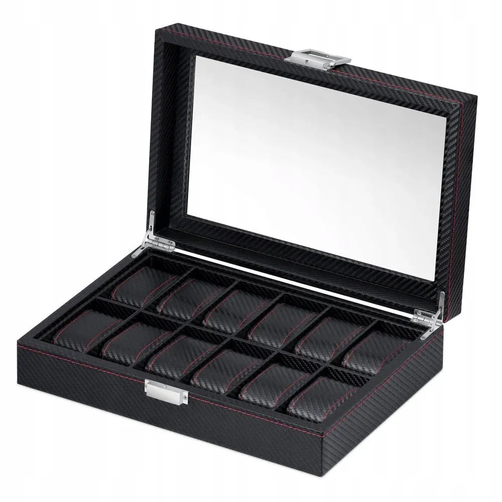 Murrano laikrodžių dėžutė 12 vienetų, anglies pluošto stiliaus, juoda, puiki dovana