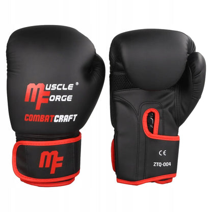 MuscleForge CombatCraft bokso pirštinės 12 oz – sparingų ir treniruočių, matinės juodos