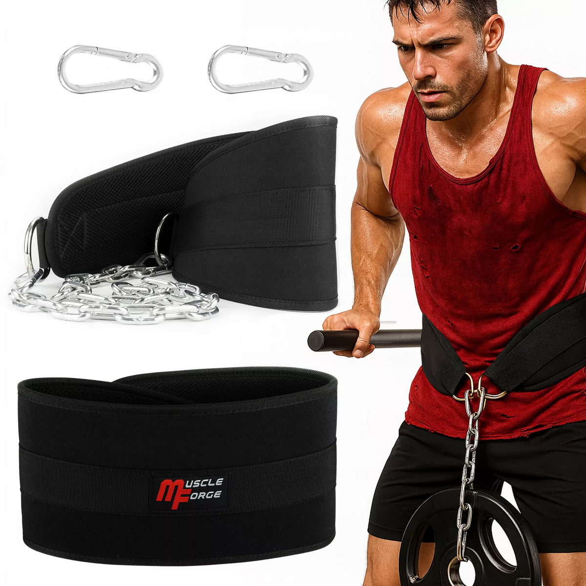 MuscleForge DIP BELT patvarus svorių diržas su grandine 240 kg
