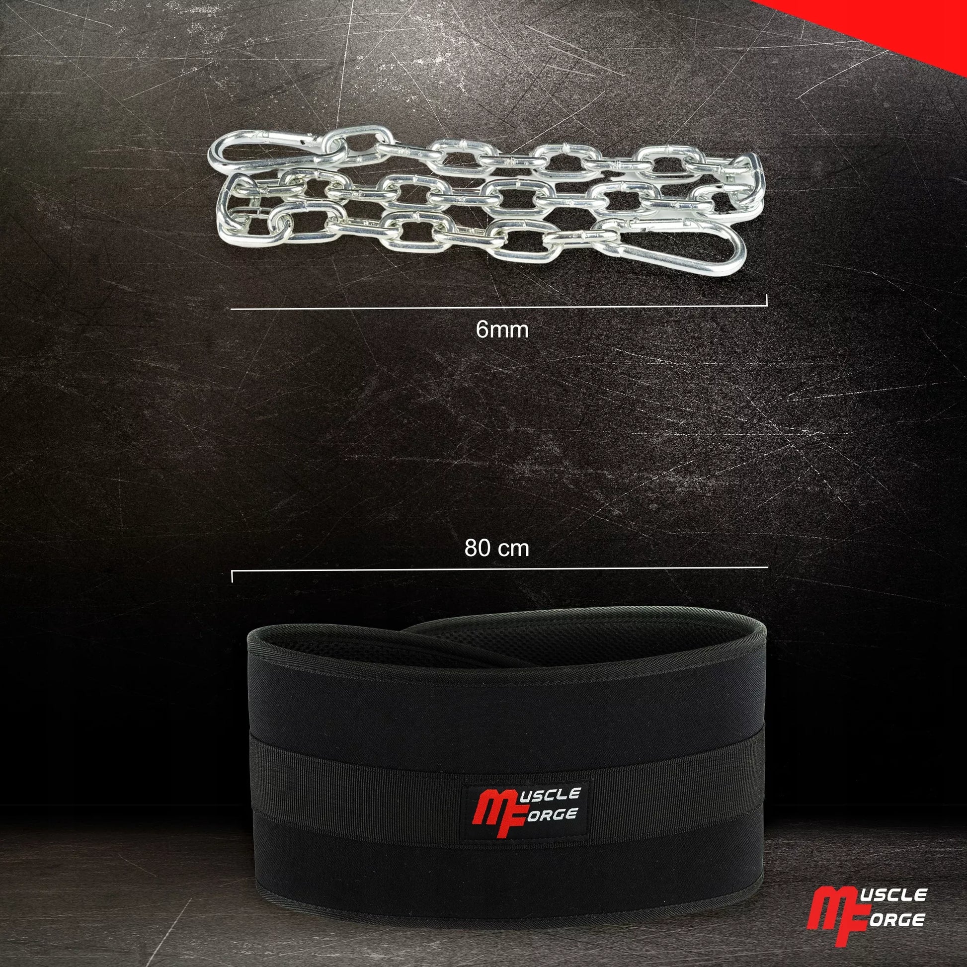 MuscleForge DIP BELT patvarus svorių diržas su grandine 240 kg
