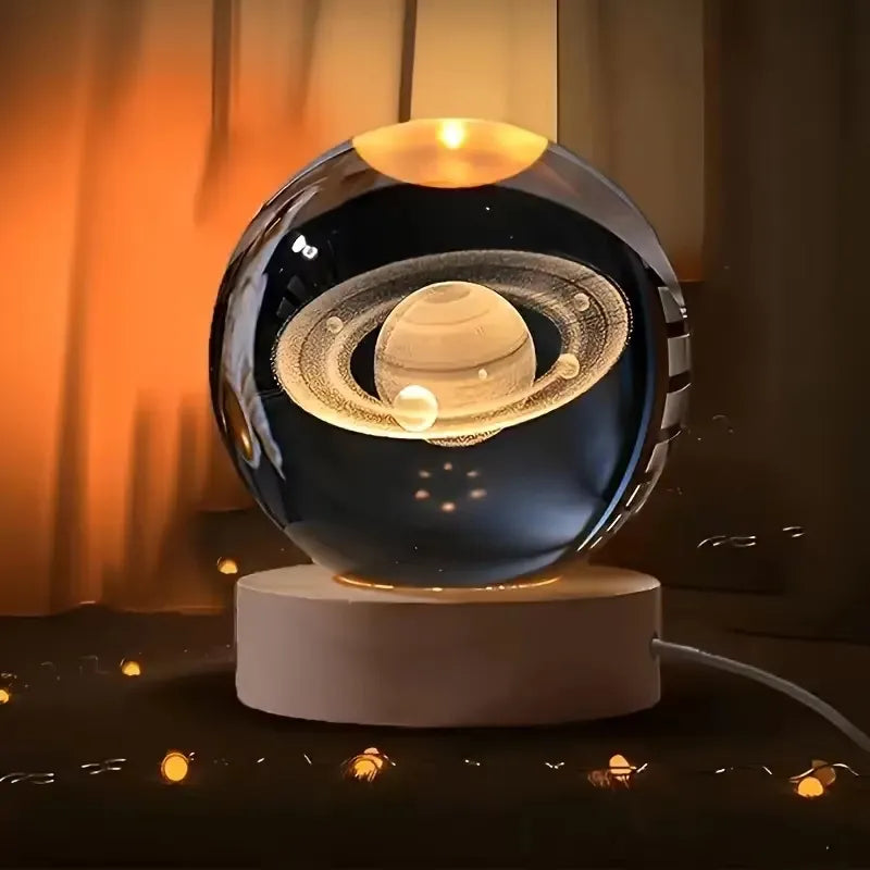 Naktinė 3D lempa – „Saturn“ kristalinis rutulys su LED
