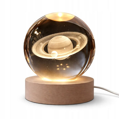 Naktinė 3D lempa – „Saturn“ kristalinis rutulys su LED