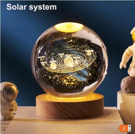Naktinė 3D lempa – „Saulės sistema“ krištolinio rutulio LED šviestuvas
