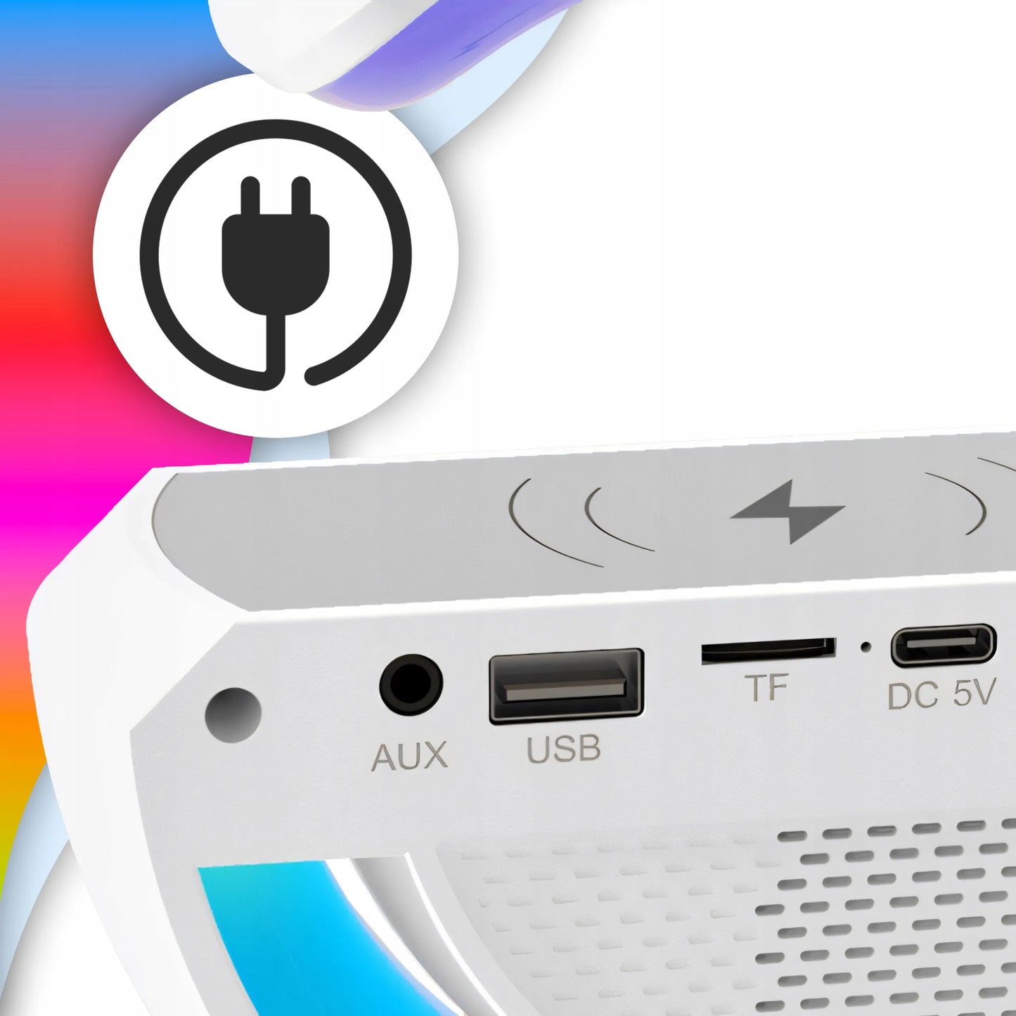 Naktinė LED RGB lemputė su Bluetooth garsiakalbiu, 15 W indukciniu įkrovikliu, laikrodžiu ir žadintuvu RETOO