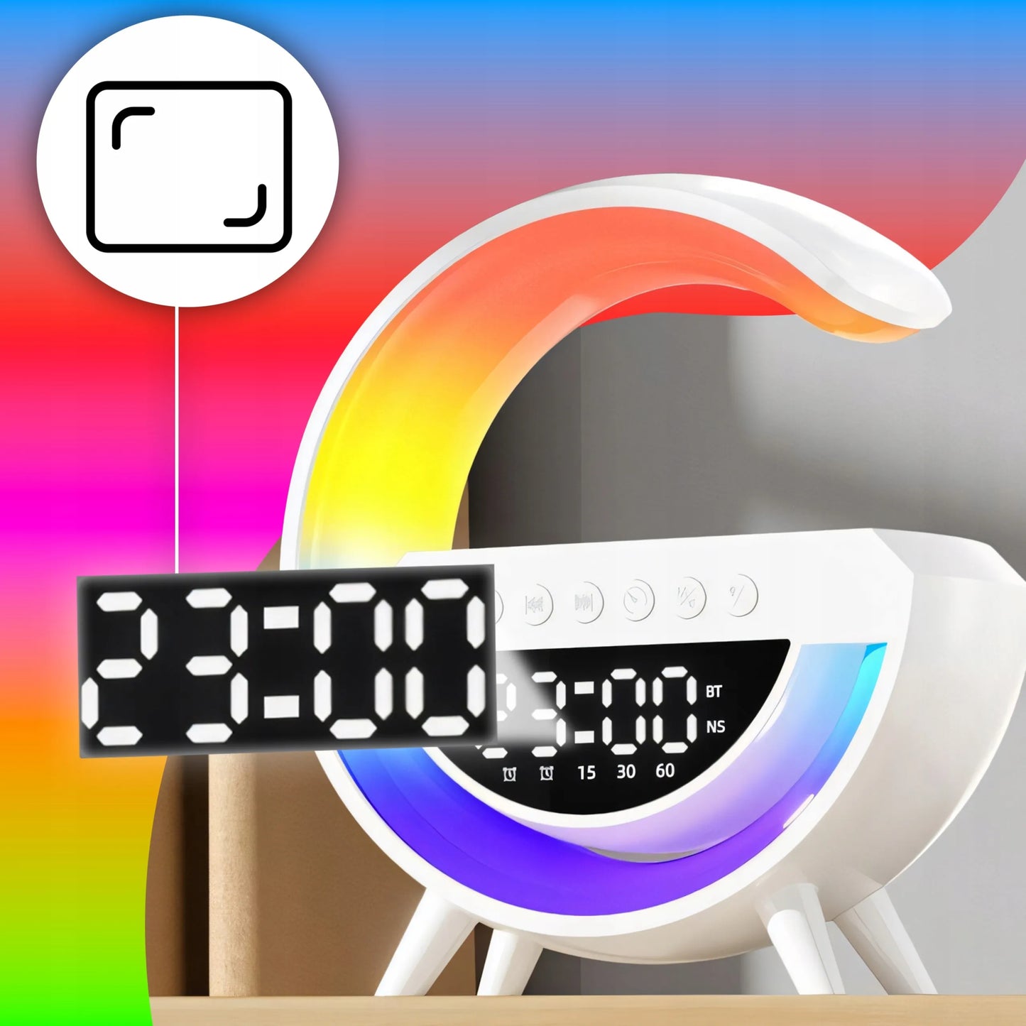 Naktinė LED RGB lemputė su Bluetooth garsiakalbiu, 15 W indukciniu įkrovikliu, laikrodžiu ir žadintuvu RETOO