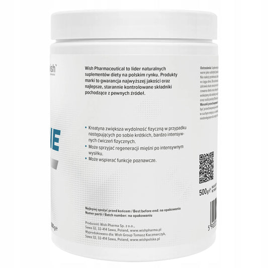 Natūralus kreatino monohidratas „Wish Pharmaceutical“, 500 g – 100 porcijų