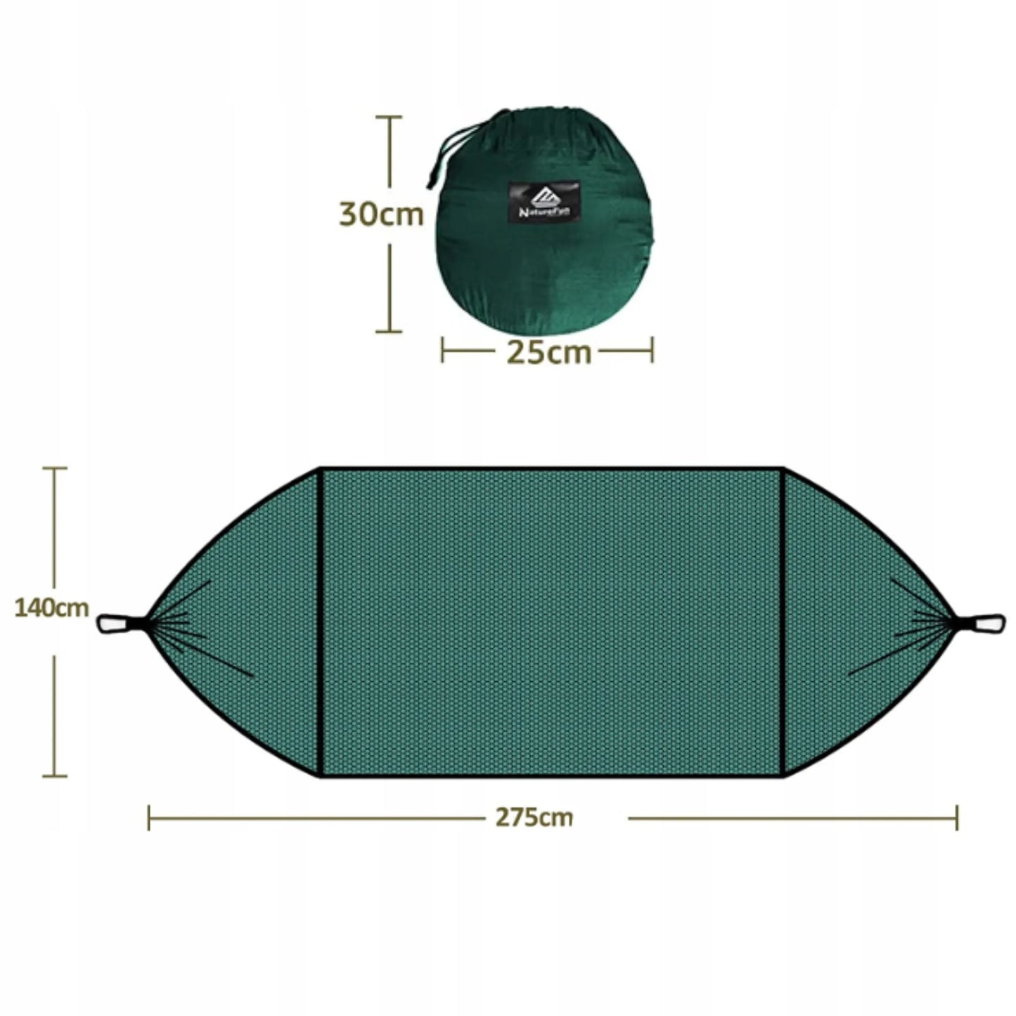 NATUREFUN hamakas be skersinio, žalias, 300 kg, 275 x 140 cm