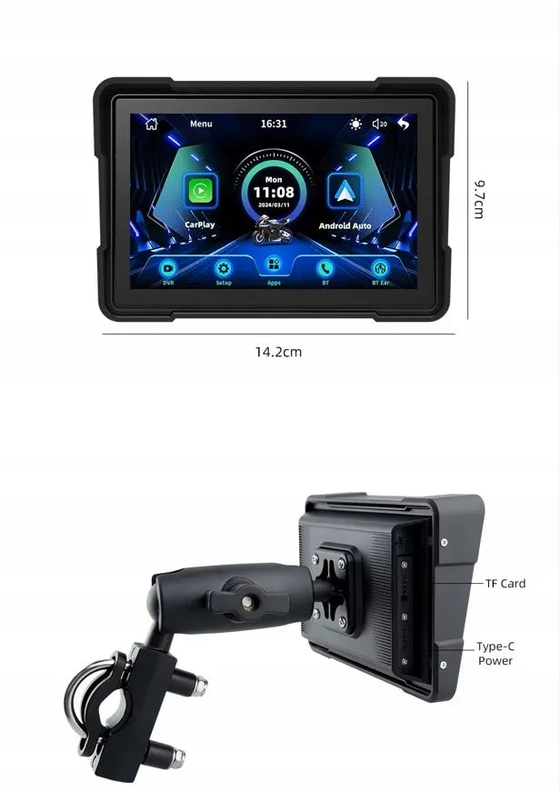 „Navic“ motociklo ekranas su „CarPlay“ ir „Android Auto“, 5 colių belaidė navigacija