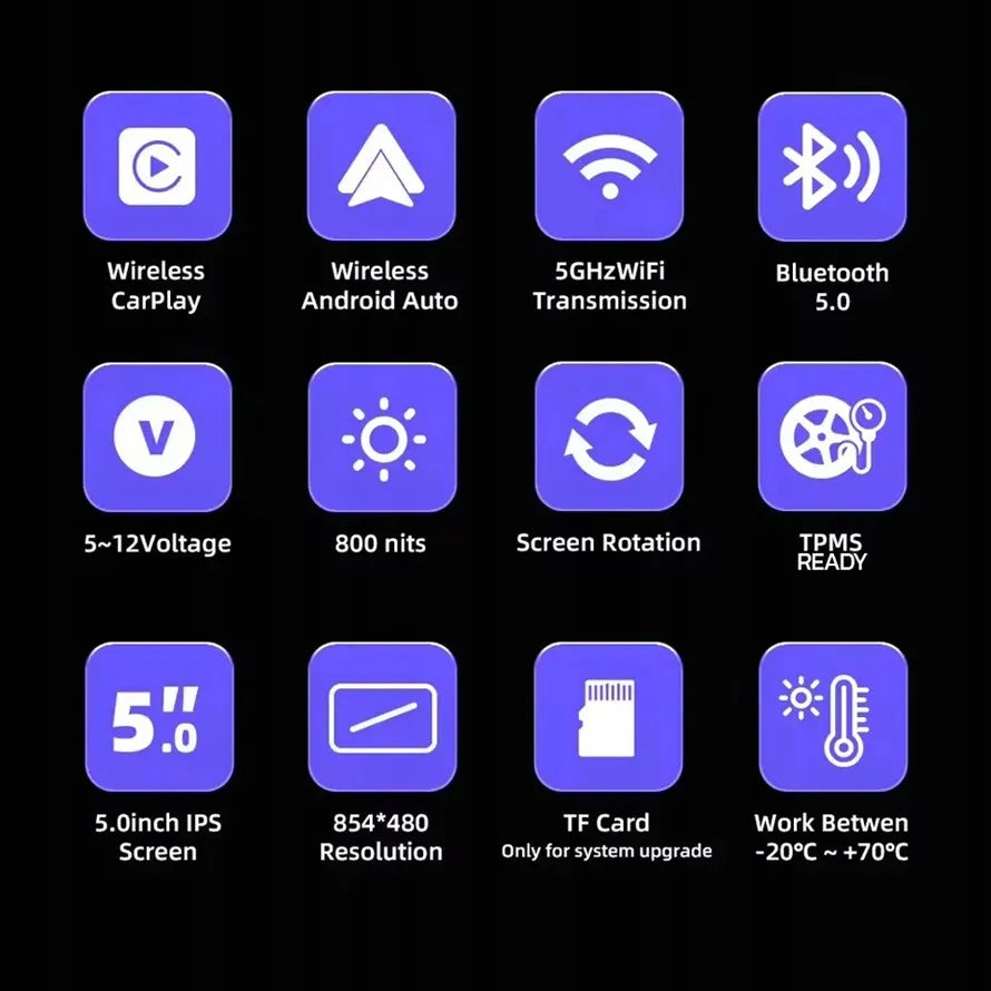 NAVTICA Saturn 5 colių išmanusis motociklo ekranas su belaidžiu „CarPlay“ ir „Android Auto“