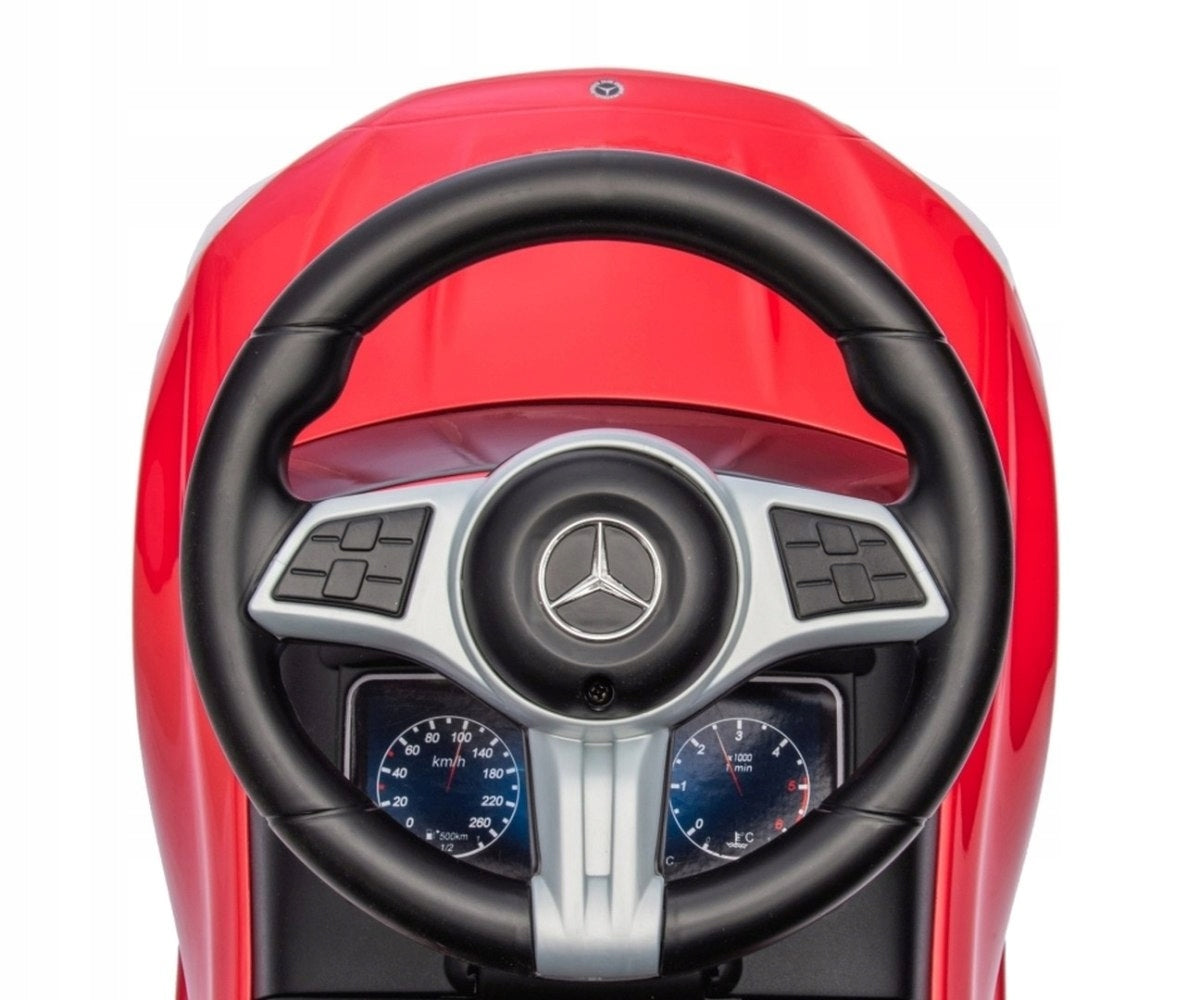 NELIK vaikiškas paspirtukas MERCEDES: stumdukas, vaikštynė, automobilis su odine sėdyne – tobula dovana vienerių metų vaikui