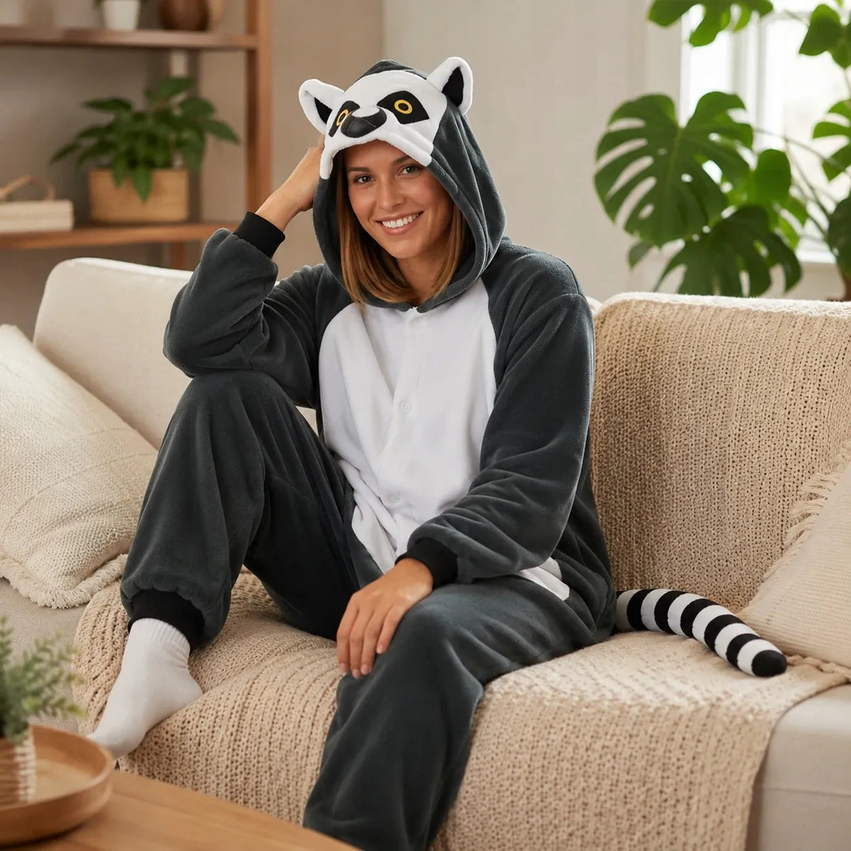 „nerd hunters“ lemūro kigurumi pižama-kostiumas, XL, 175–185 cm
