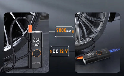 Nešiojama elektrinė padangų pompa Feegar, 12V automobilinis kompresorius su LED