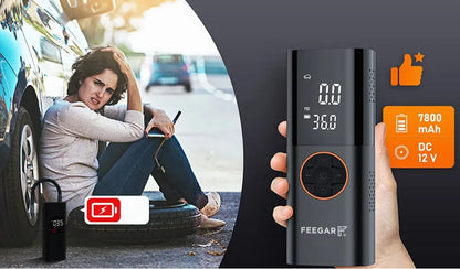 Nešiojama elektrinė padangų pompa Feegar, 12V automobilinis kompresorius su LED