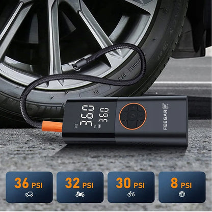 Nešiojama elektrinė padangų pompa Feegar, 12V automobilinis kompresorius su LED