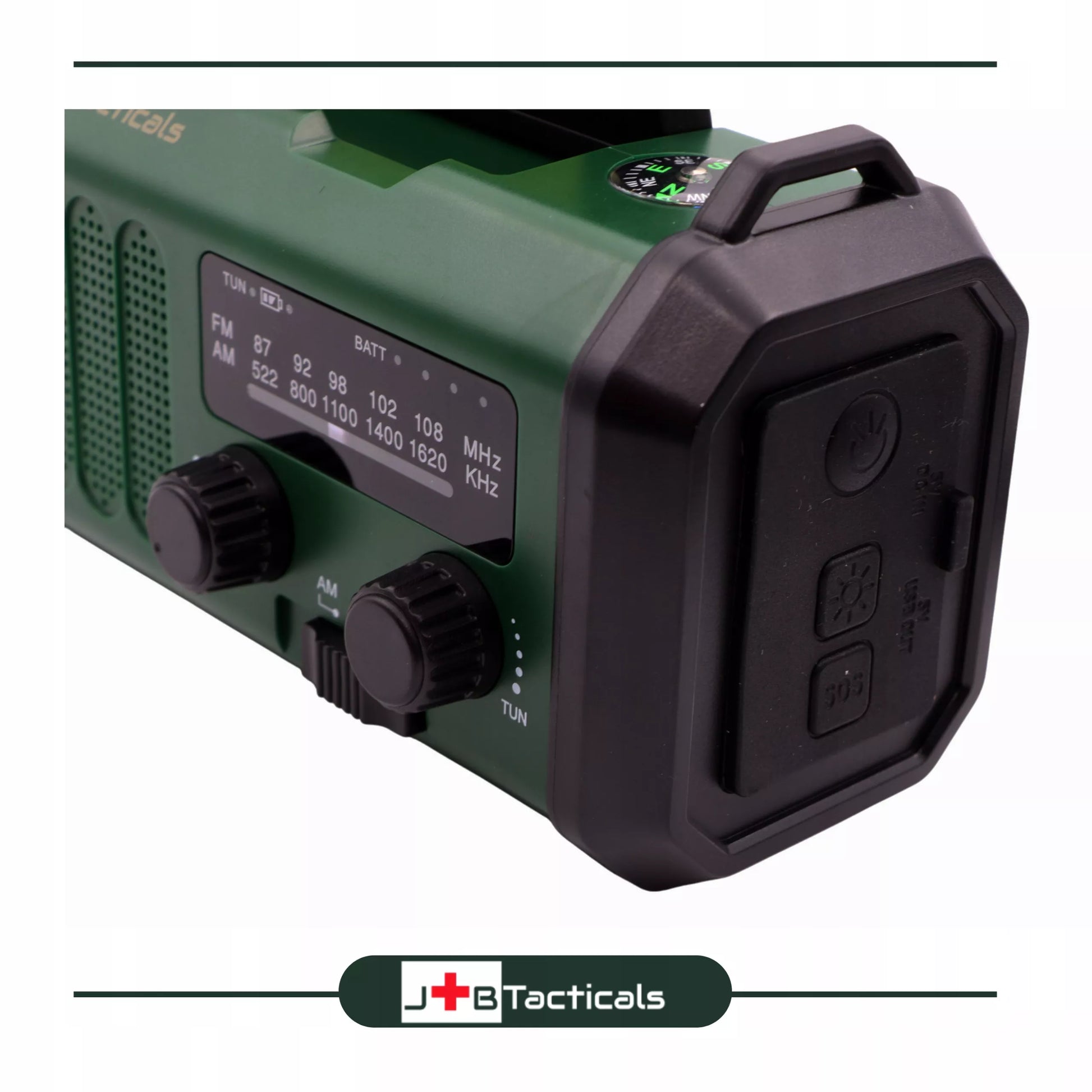 Nešiojamas avarinis FM/AM radijas JB Tacticals , saulės energija, su rankena, maitinimo funkcija, žibintuvėlis