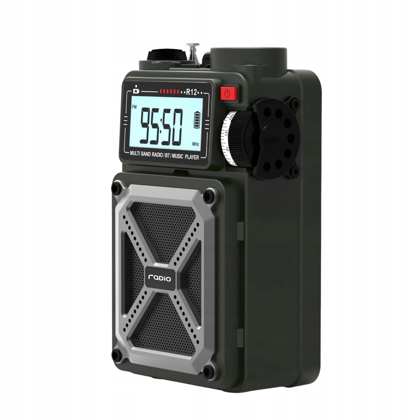 Nešiojamas avarinis radijas JB Tacticals žalias su SOS pavojaus signalu ir Bluetooth