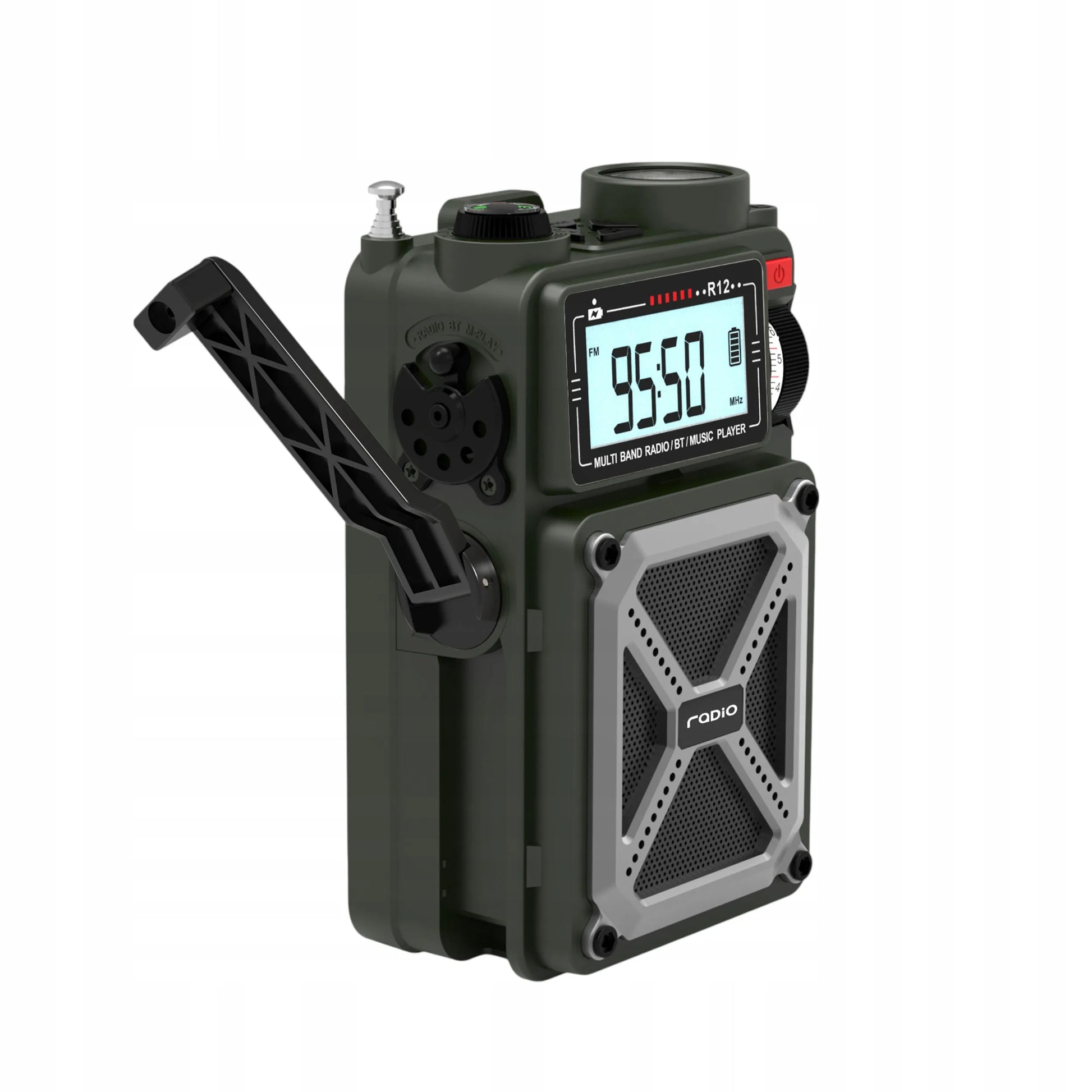 Nešiojamas avarinis radijas JB Tacticals žalias su SOS pavojaus signalu ir Bluetooth
