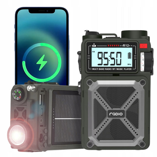Nešiojamas avarinis radijas JB Tacticals žalias su SOS pavojaus signalu ir Bluetooth