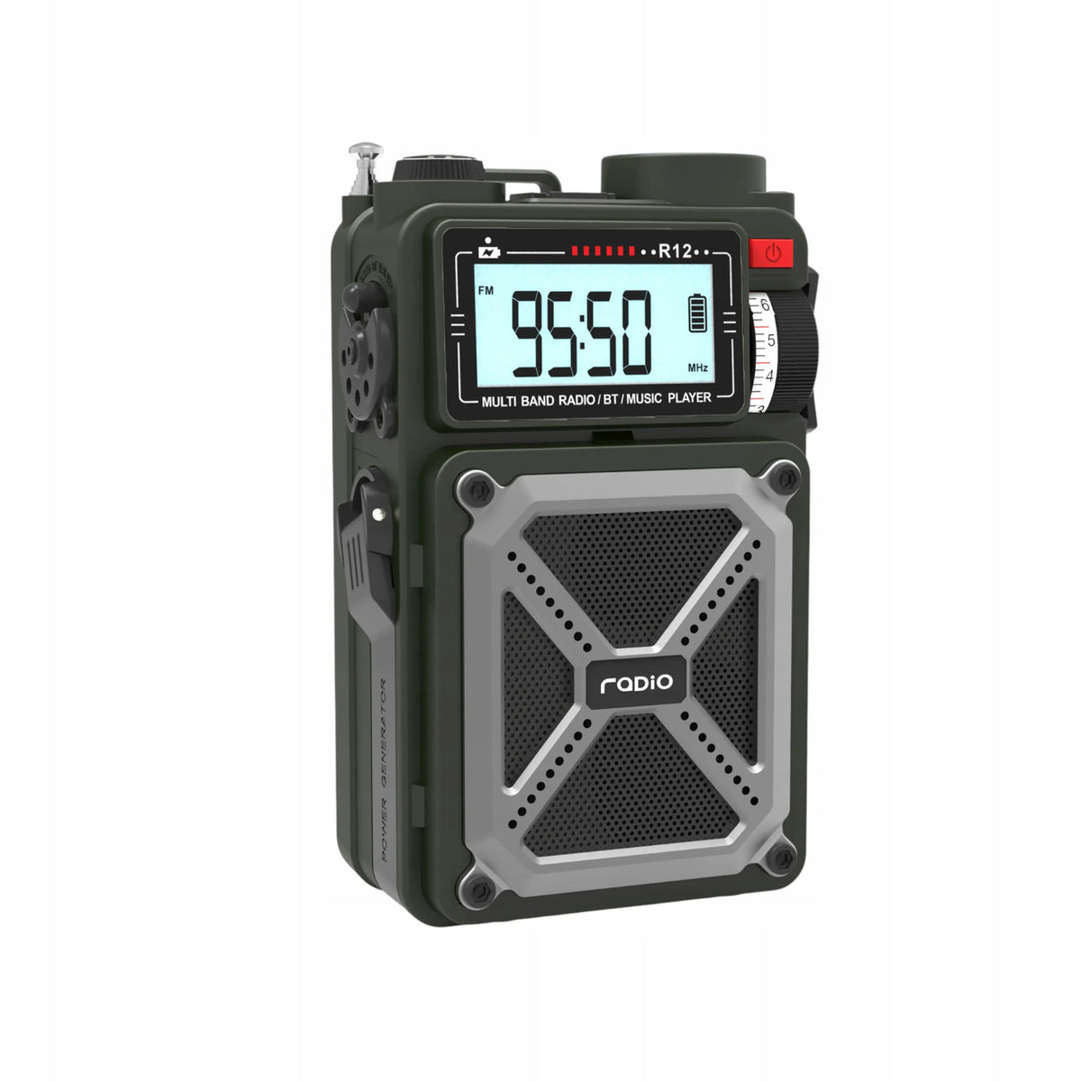 Nešiojamas avarinis radijas JB Tacticals žalias su SOS pavojaus signalu ir Bluetooth