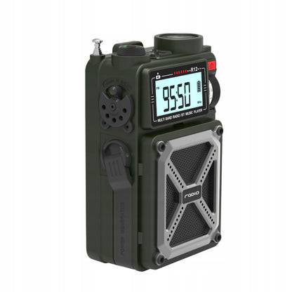 Nešiojamas avarinis radijas JB Tacticals žalias su SOS pavojaus signalu ir Bluetooth