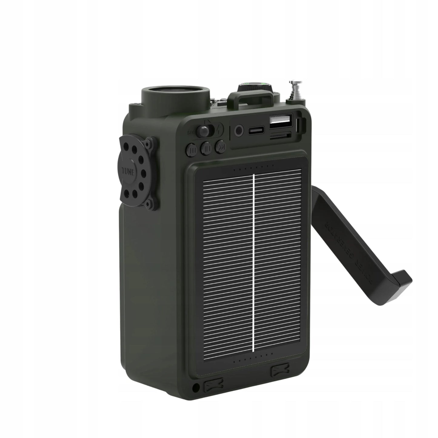 Nešiojamas avarinis radijas JB Tacticals žalias su SOS pavojaus signalu ir Bluetooth