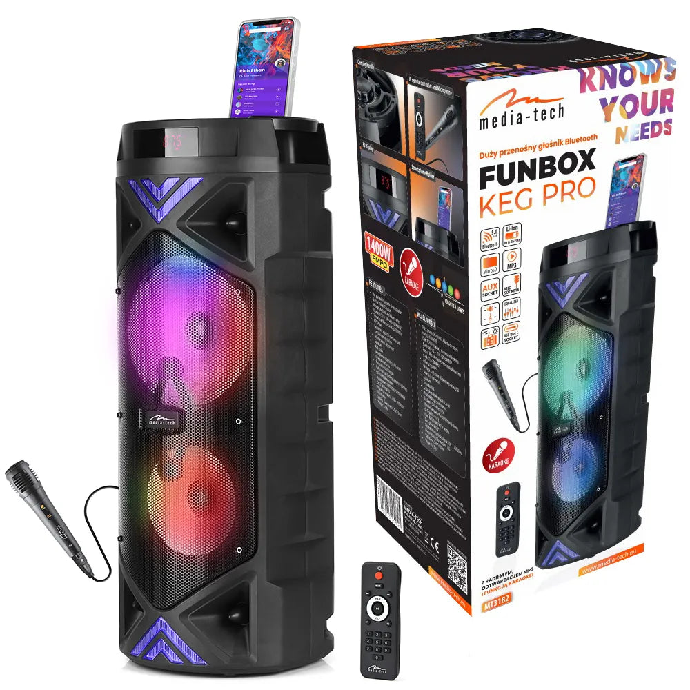 Nešiojamas Bluetooth 5.0+EDR garsiakalbis MEDIA-TECH FUNBOX KEG PRO 1400W KARAOKE