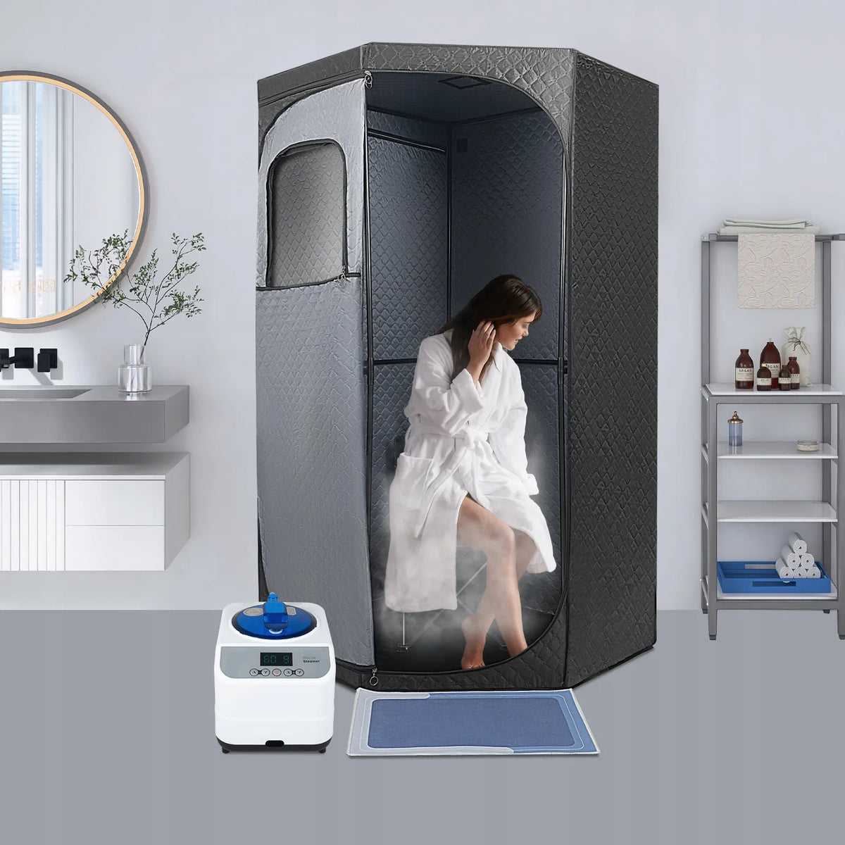Nešiojamas kombinuotas saunos rinkinys su kėde ir 1350 W garų generatoriumi