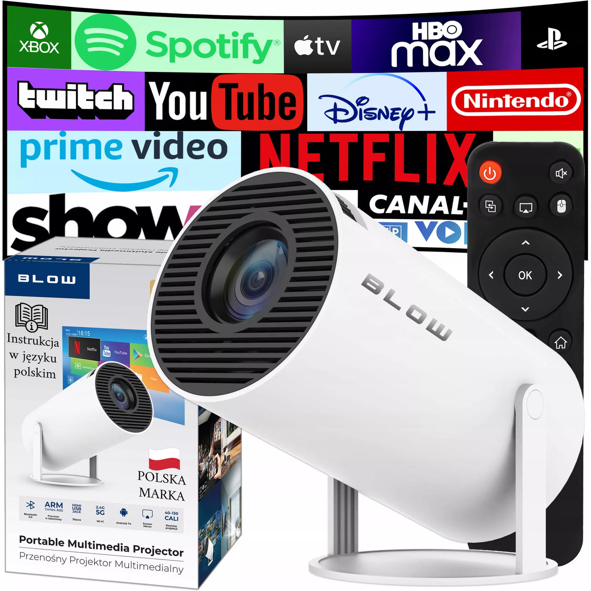 Nešiojamas pasukamas projektorius, Full HD, Android Smart TV, Wi-Fi
