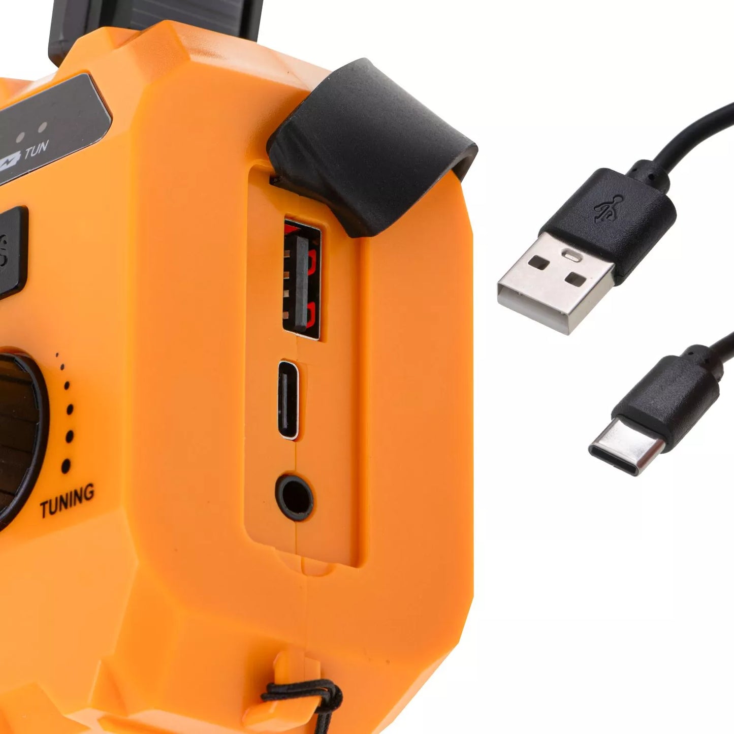 Nešiojamas radijas su alkūne, saulės energija, dynamo, žibintuvėliu ir powerbank funkcija