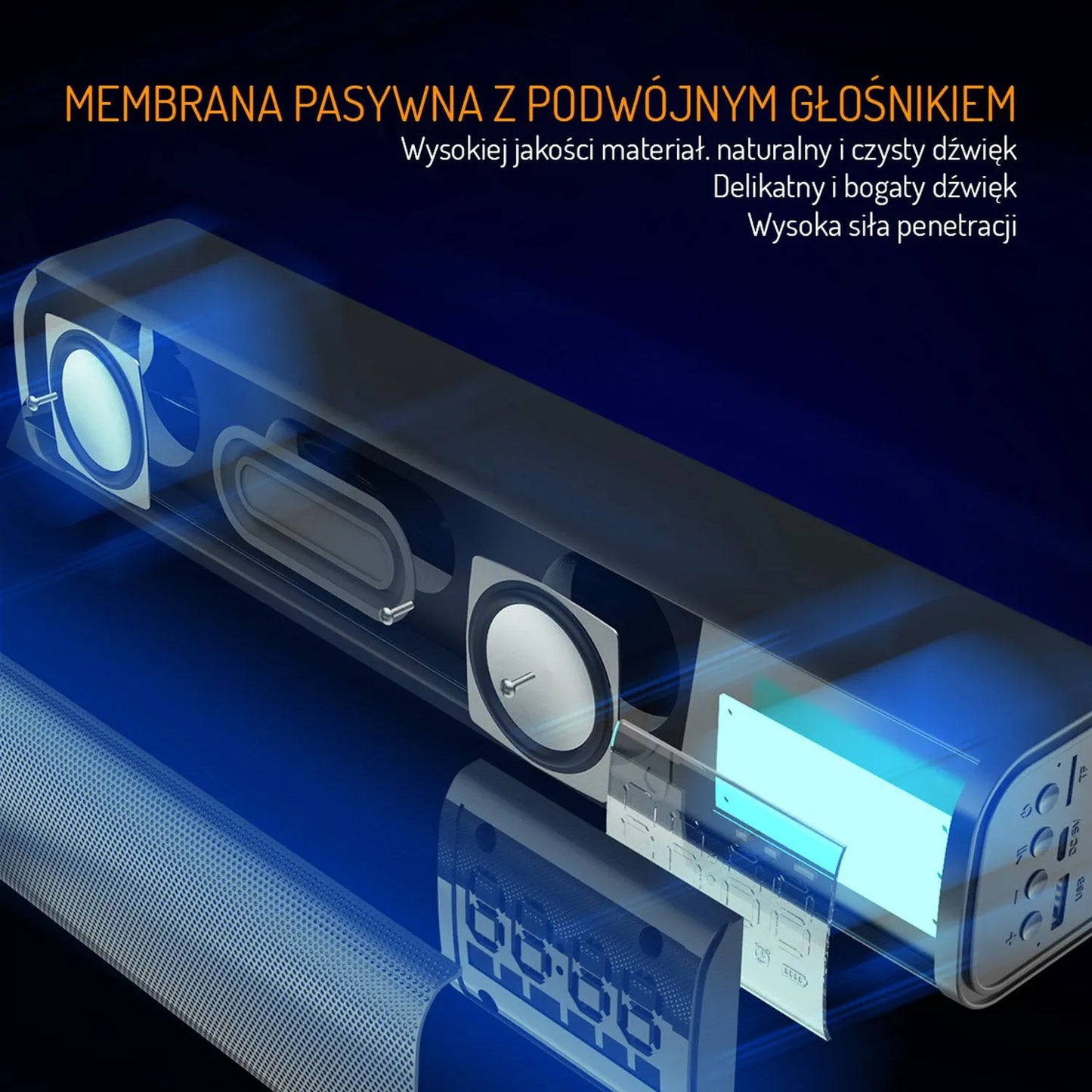 Nešiojamas „Soundbar“ garsiakalbis su žadintuvu „Bluetooth 5.0 Adler“