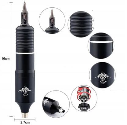 Nešiojamas tatuiravimo rinkinys, belaidė tatuiravimo mašinėlė + 10 adatų