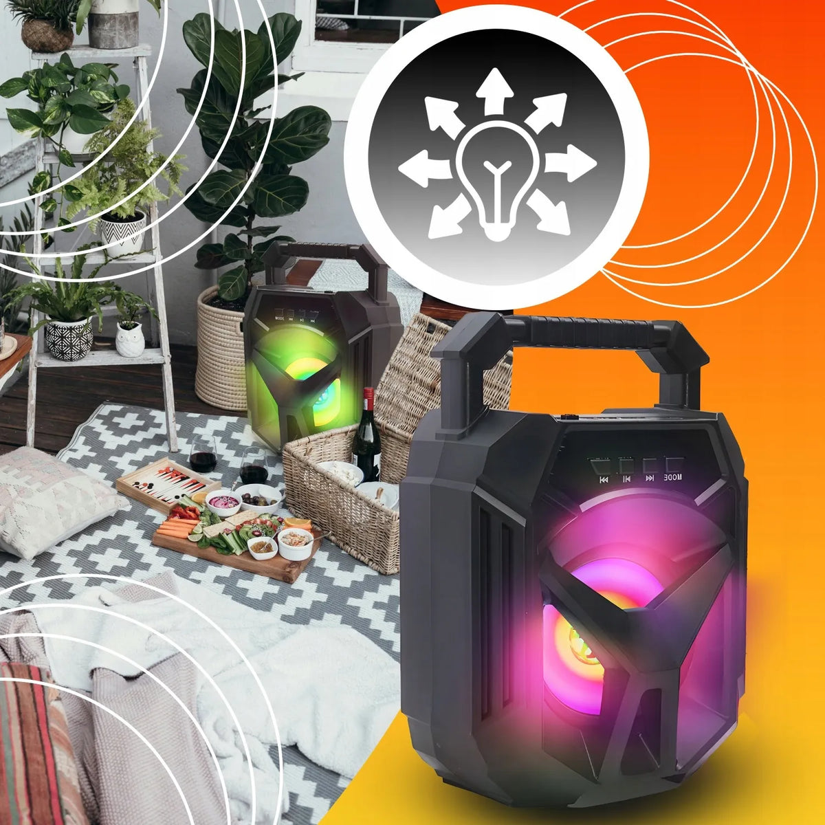 Nešiojamasis belaidis Bluetooth boombox garsiakalbis RETOO RGB USB TF kortelė AUX 400 W
