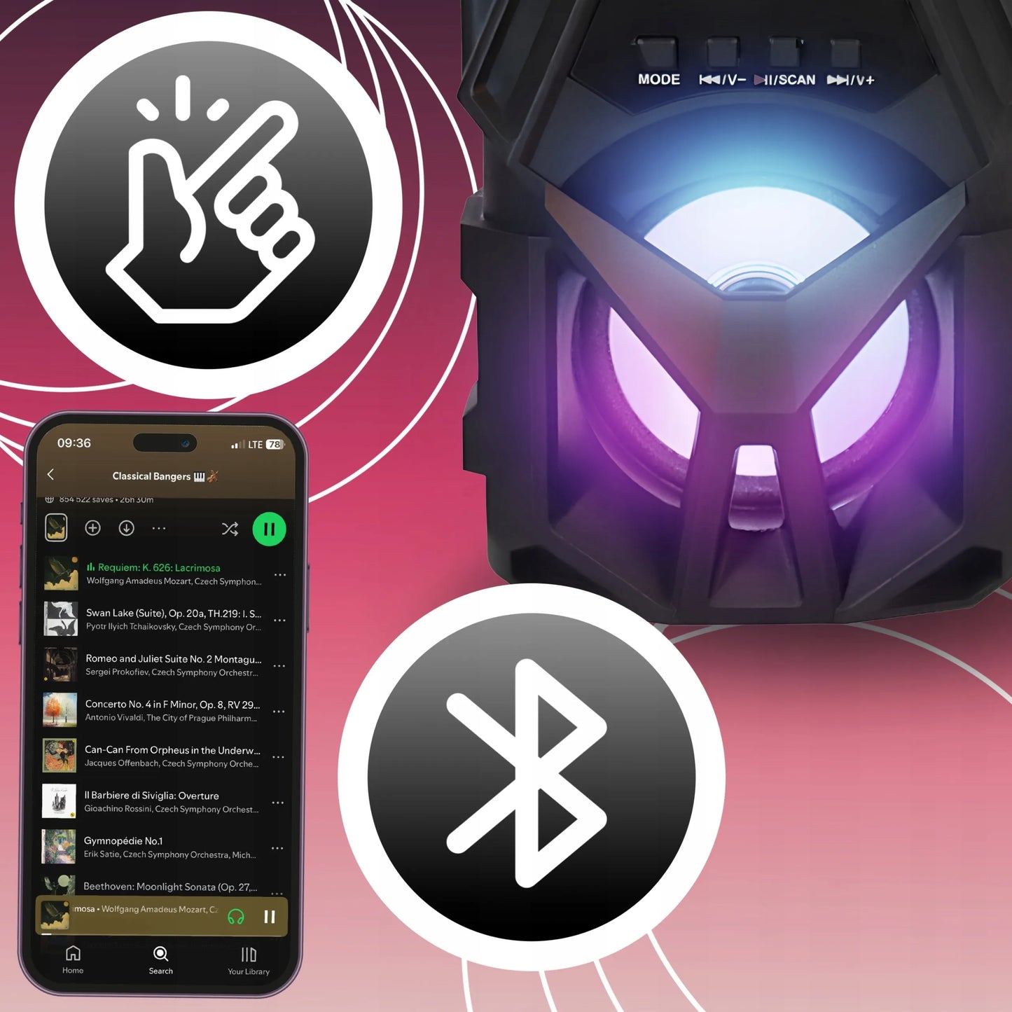 Nešiojamasis belaidis Bluetooth boombox garsiakalbis RETOO RGB USB TF kortelė AUX 400 W