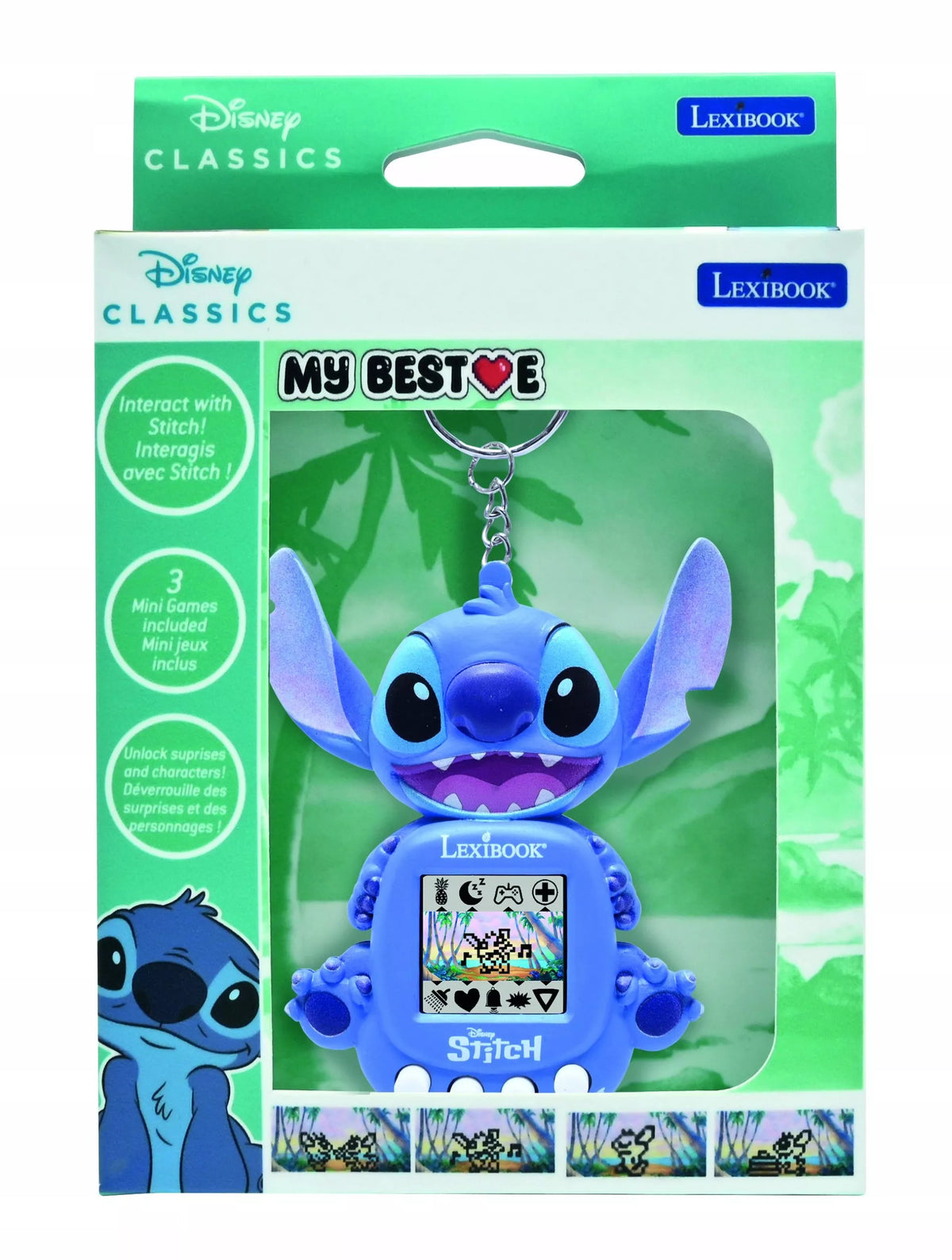 Nešiojamoji konsolė „Disney Stitch My Best-E“, LCD ekranas, 3 žaidimai, kaip „Tamagotchi“