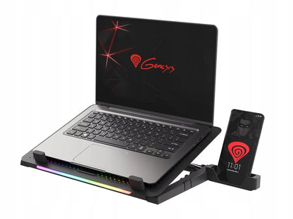 Nešiojamojo kompiuterio aušinimo stovas Genesis Oxid 450 RGB, 15,6 col., su ventiliatoriais