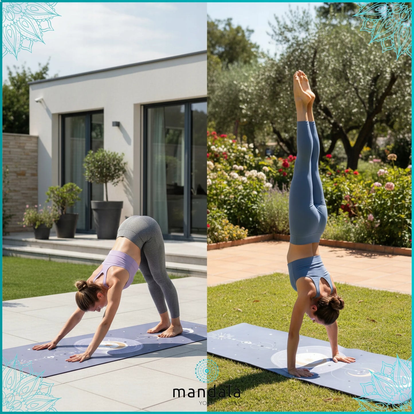 Neslystantis jogos kilimėlis MANDALA BLUE GALAXY su mikropluoštu 4mm PREMIUM PU