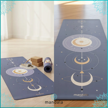Neslystantis jogos kilimėlis MANDALA BLUE GALAXY su mikropluoštu 4mm PREMIUM PU