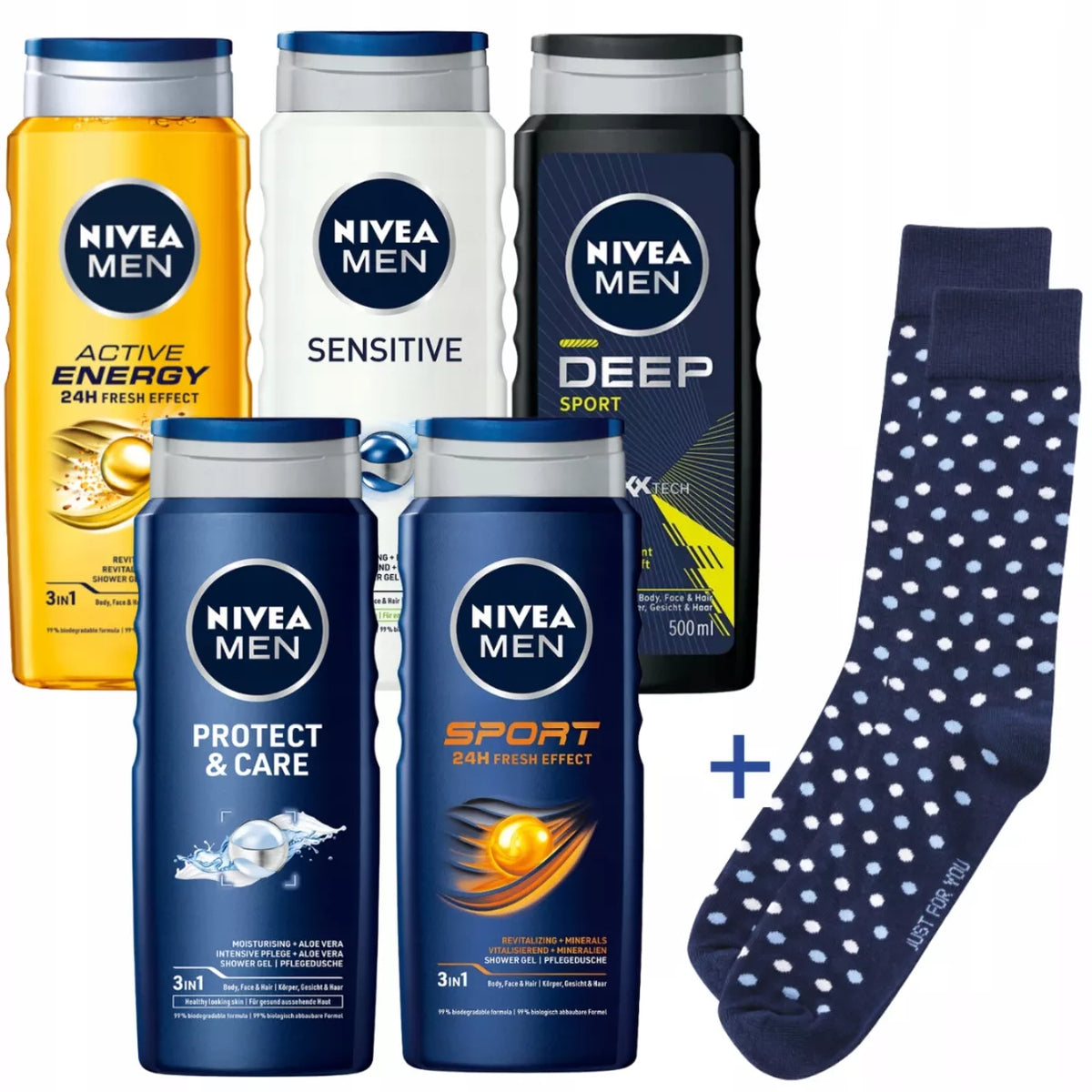 NIVEA MEN vyriškas dušo gelis – kūno prausiklis 500ml x5 + DOVANA