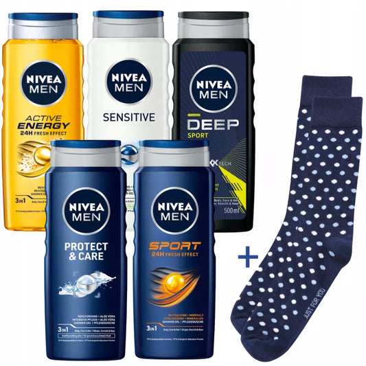 NIVEA MEN vyriškas dušo gelis – kūno prausiklis 500ml x5 + DOVANA
