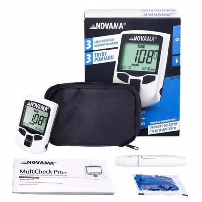 NOVAMA Gliukomatis MULTICHECK PRO+ CHOLESTEROLIS ŠLAPIMO RŪGŠTIS GLIUKOZĖ CUKRUS