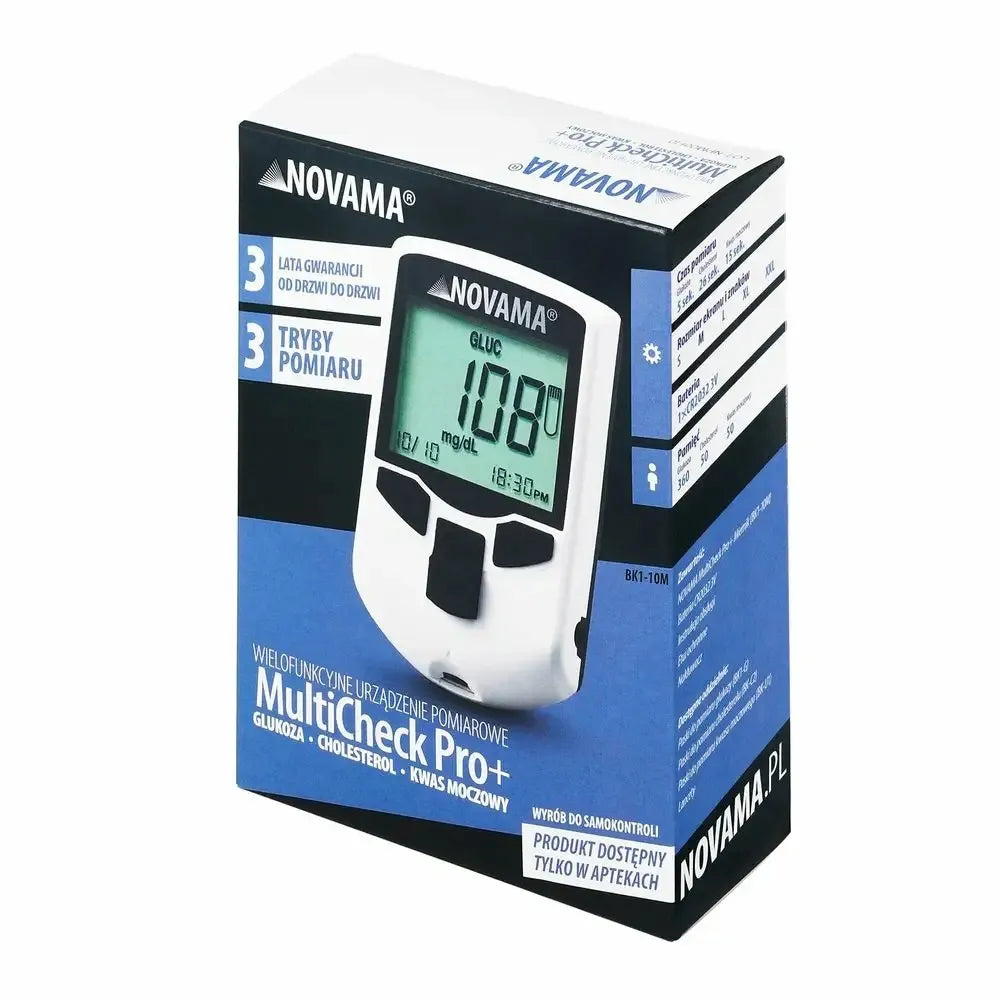 NOVAMA Gliukomatis MULTICHECK PRO+ CHOLESTEROLIS ŠLAPIMO RŪGŠTIS GLIUKOZĖ CUKRUS