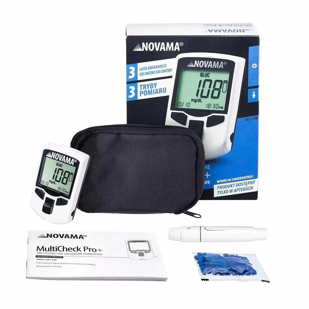 NOVAMA Gliukomatis MULTICHECK PRO+ CHOLESTEROLIS ŠLAPIMO RŪGŠTIS GLIUKOZĖ CUKRUS